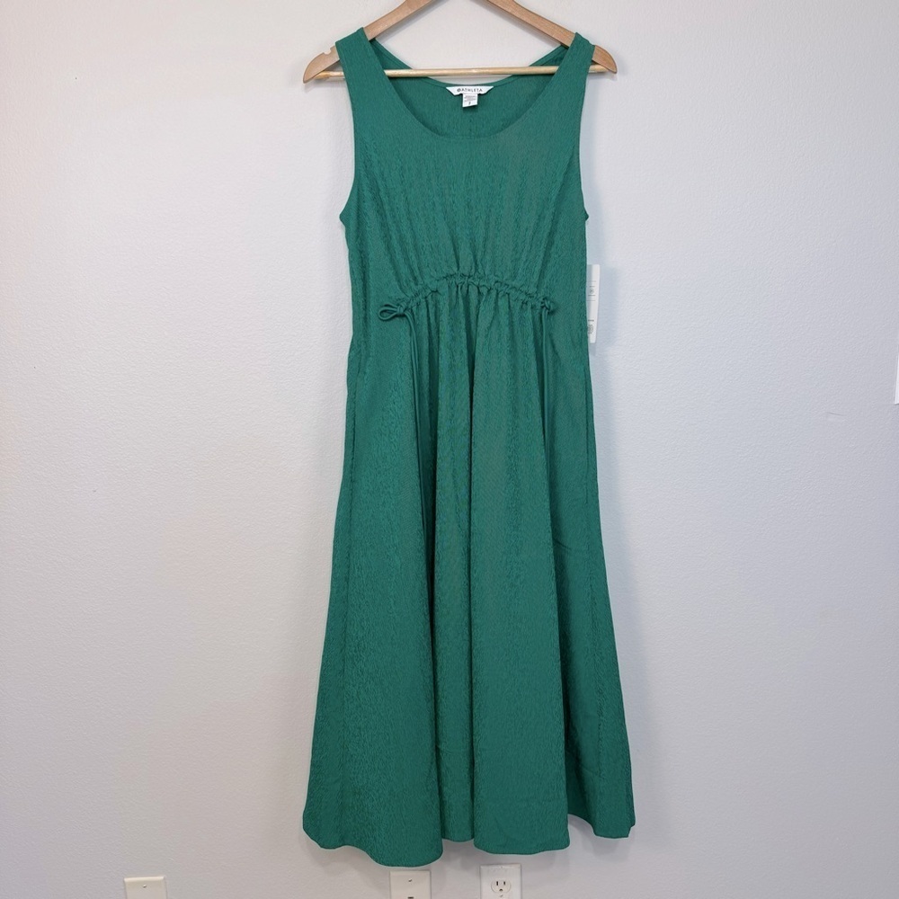 Athleta Women's Echo Sleeveless Midi Dress Scoop Neck Lightweight Green Sz Small